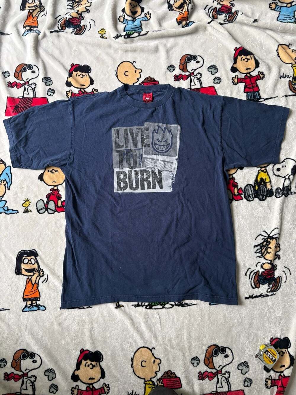 Vintage USA Made Spitfire Wheels Live To Burn Skateboarding T-Shirt Navy Blue